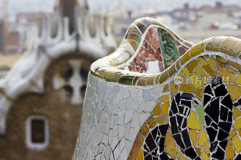Parc Guell长凳细节，艺术建筑，Gaudì，巴塞罗那